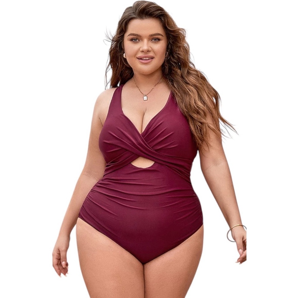 NWT Cupshe Keep It Cool Twist Front Tummy Control One Piece Swimsuit Burgundy 3X